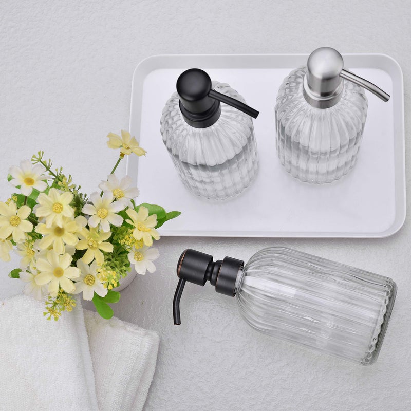Leetcp 16Oz Bathroom Glass Soap Dispenser with Black Rust Proof Pump,Premium Kitchen Soap Dispenser with Vertical Stripe, Lotion Dish Dispenser for Modern Home Decor, Countertop, Hotel - Image 2
